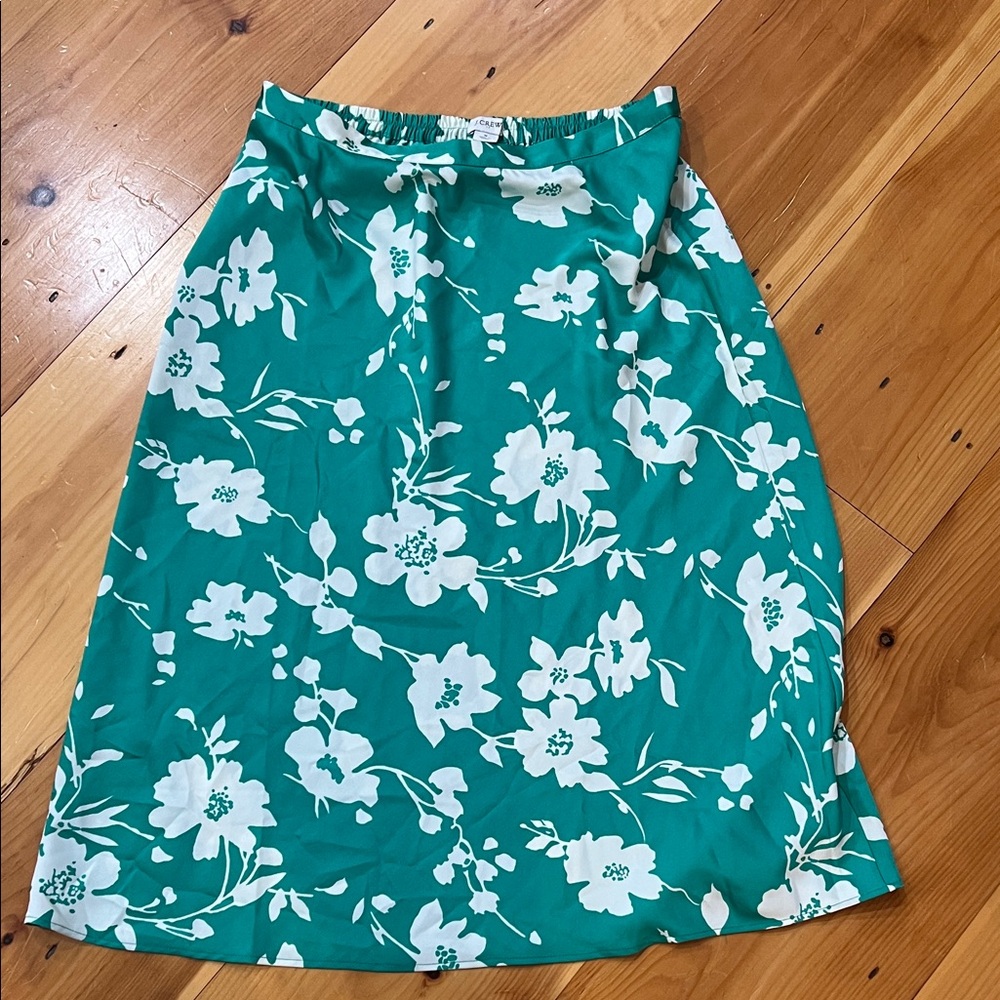 J Crew Floral Green Slip Skirt